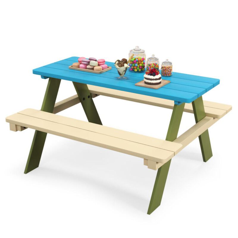 Hivvago Kids Wooden Picnic Table Set Toddler Activity and Dining Table with Built-in Benches