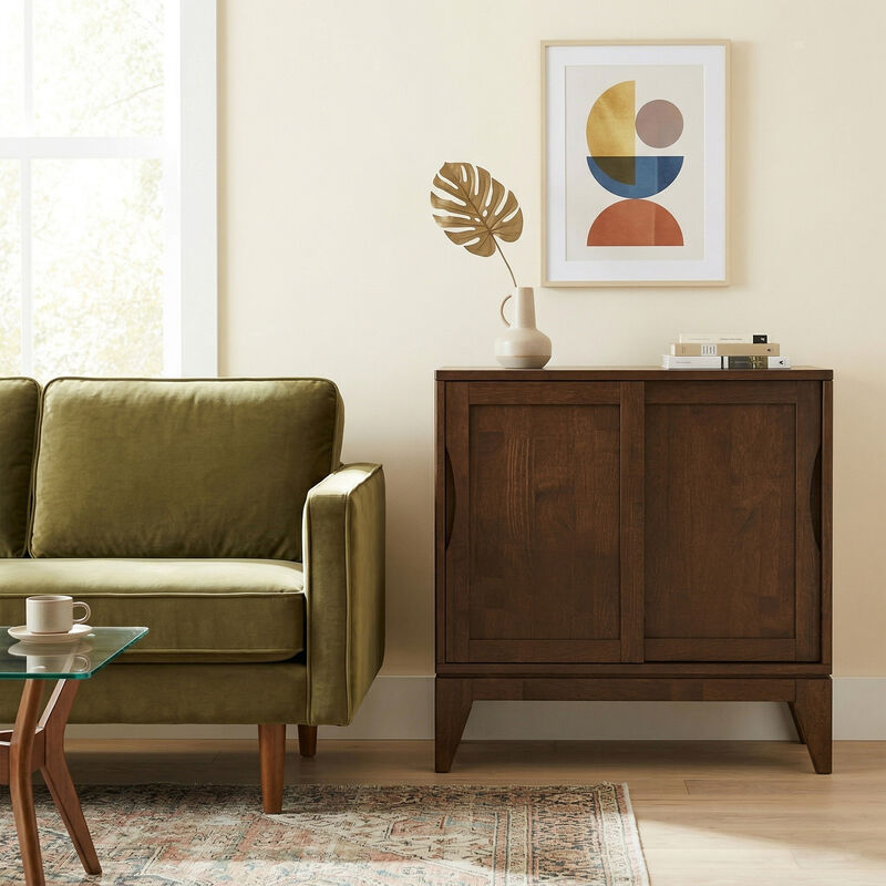 Harper 30 inch Wide Solid Hardwood Mid-Century Modern Low Storage Cabinet in Walnut Brown image number 2