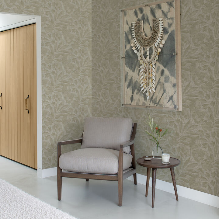 Lei Neutral Etched Leaves Wallpaper