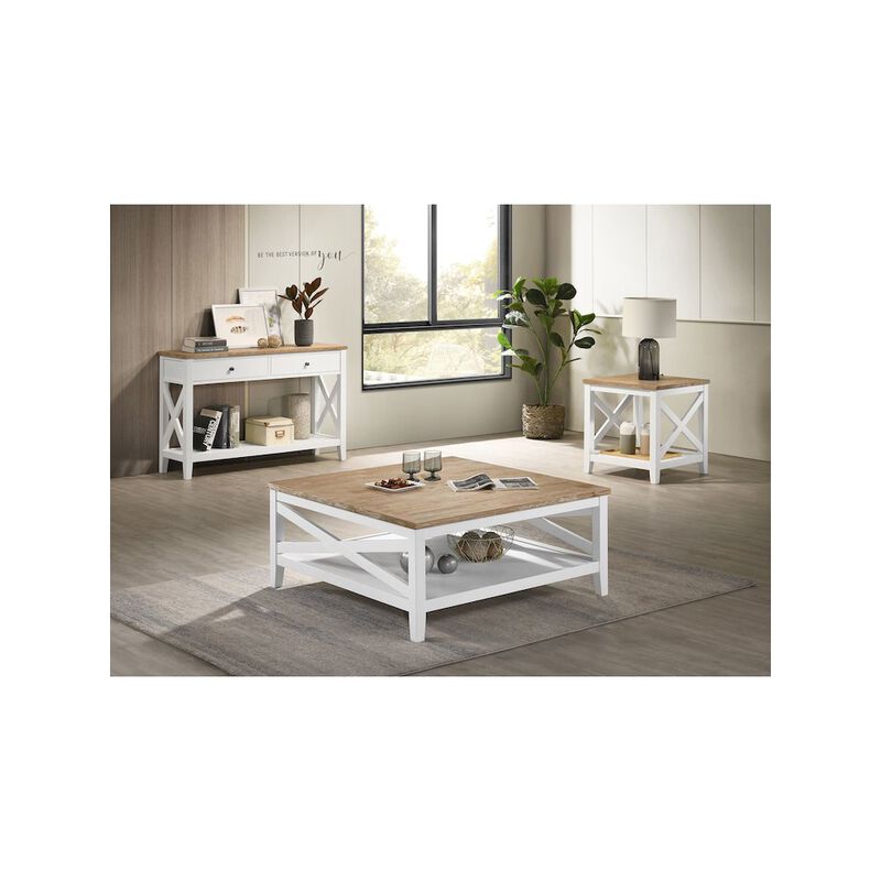 Coaster Hollis Square Wood Coffee Table With Shelf Brown and White