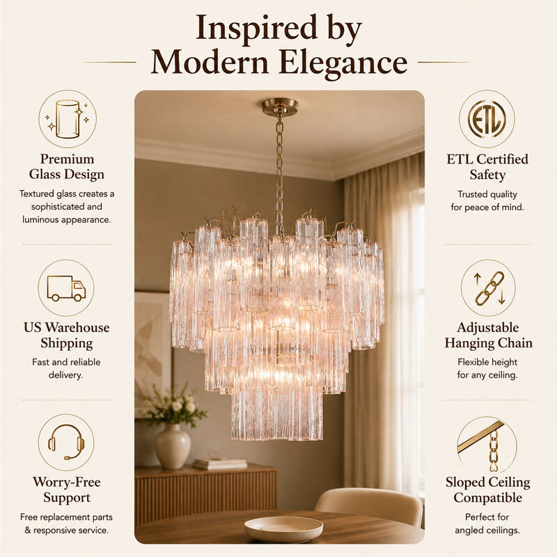 23'' Modern Pink Textured Glass Chandelier in Polished Nickel Elegant Glam Tiered Pendant Light for Dining Room or Wedding Venue image number 5