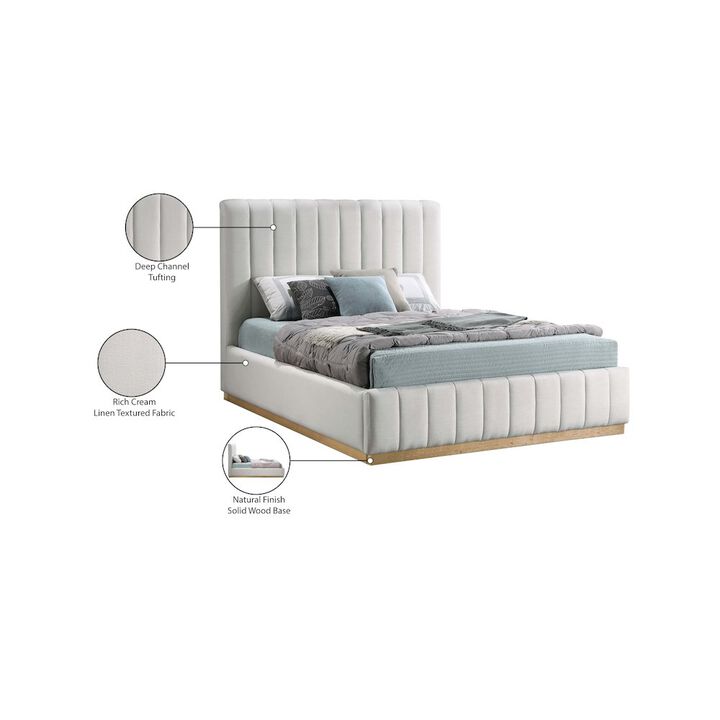 Meridian Furniture Lucia Cream Linen Textured Fabric King Bed