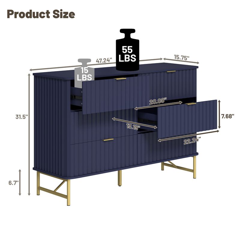 6-Drawer Dresser Chest with Metal Base