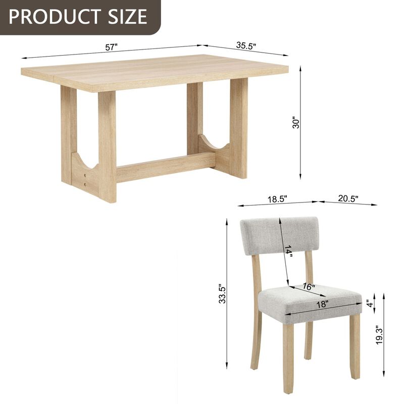 7 Piece Dining Table Set for 6, rectangular dining table set with 6 chairs, modern farmhouse kitchen dining table set, wood dining set image number 2