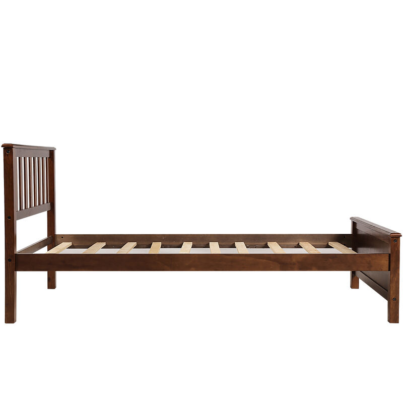 Whisen Twin Size Wood Platform Bed with Headboard, Footboard and Wood Slat Support - Walnut