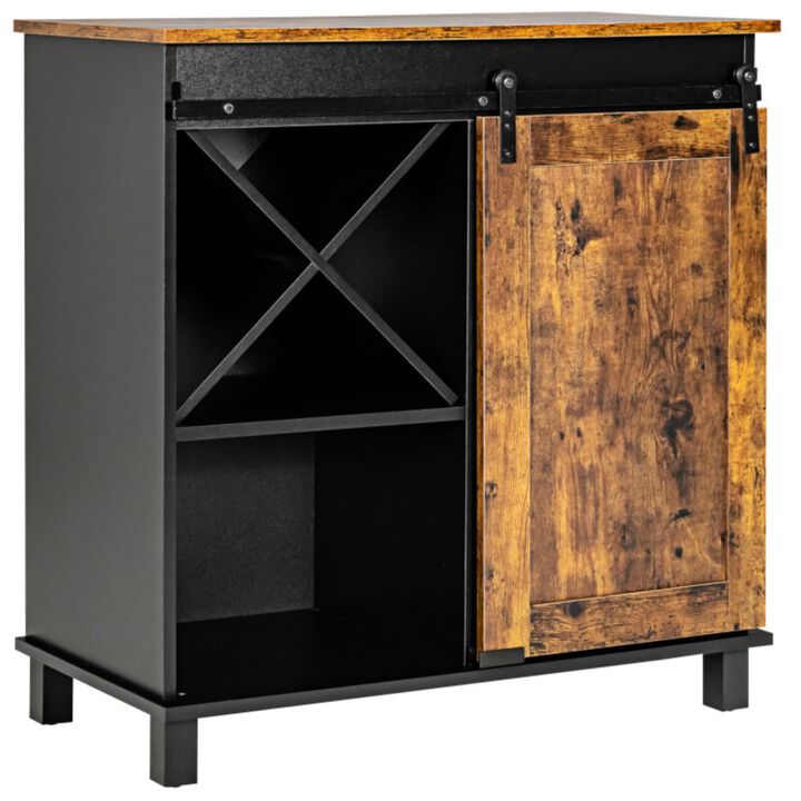 Hivvago Industrial Storage Cabinet with Sliding Barn Door-Rustic Brown