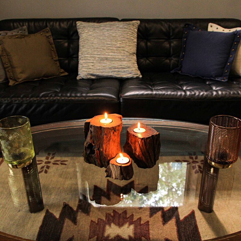 Set of 3 Natural Gamal Branch Wooden Single Tealight Candle Holders image number 3