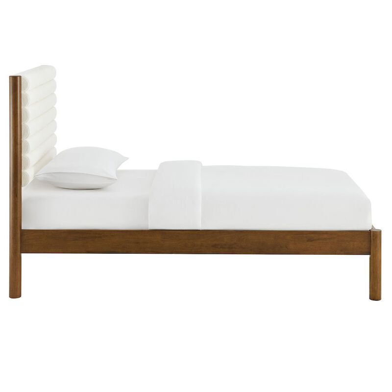 Olea Channel Tufted Boucle Solid Wood Twin Platform Bed image number 4