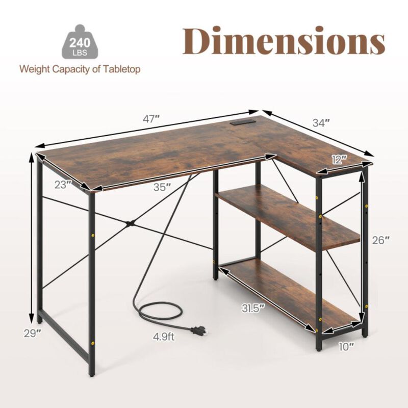 Hivvago L-shaped 47 Inch Reversible Corner Desk with Adjustable Storage Shelves