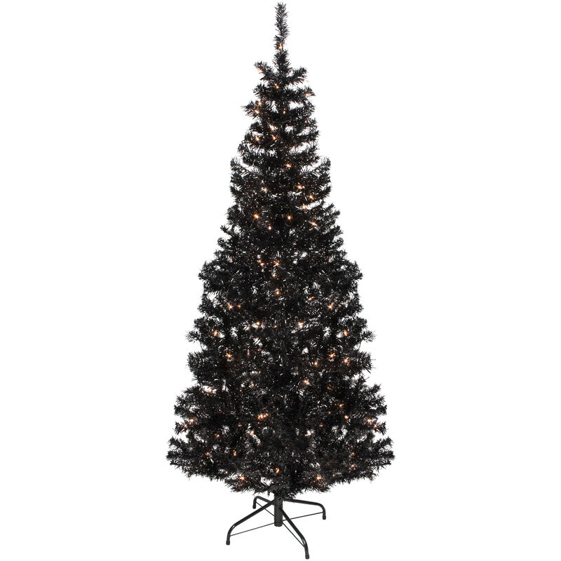 6' Pre-Lit Black Artificial Tinsel Christmas Tree  Clear Lights