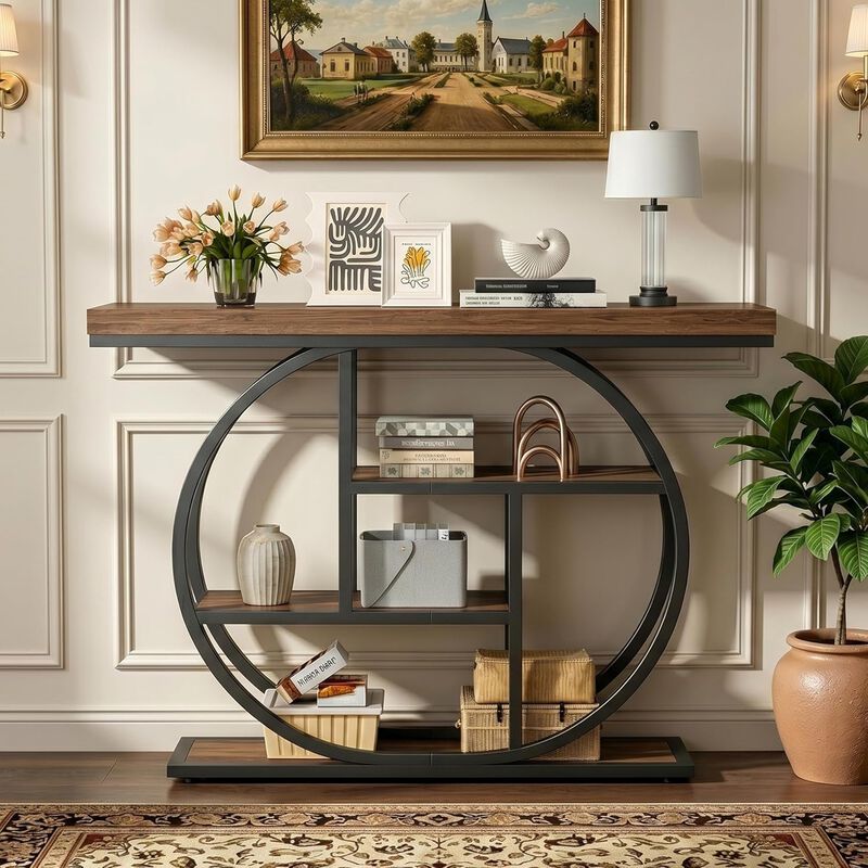 41.3" Industrial Rustic Brown Console Table image number 3