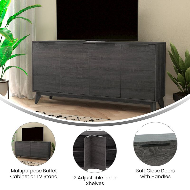 Flash Furniture Mid-Century Modern Buffet Sideboard/TV Stand with 4 Soft Close Doors, Black Wash image number 7