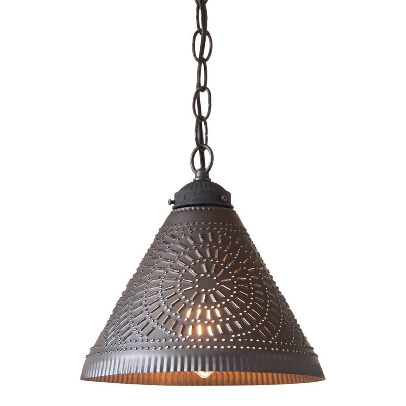 Wellington Shade Light Pendant In Kettle Black Punched Tin image number 0