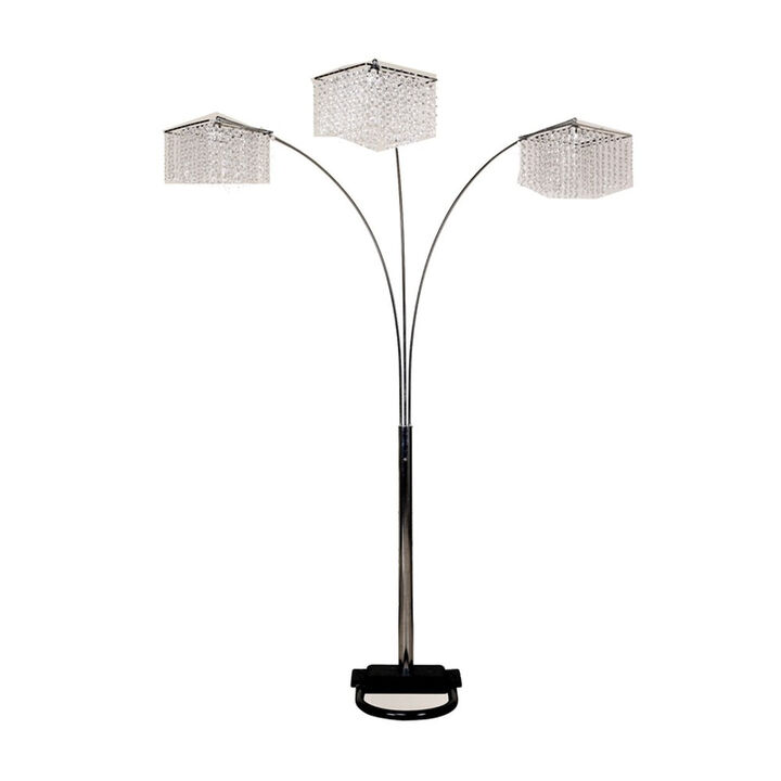 Hivvago 84" Silver Three Light Arched Floor Lamp With Clear Crystal Square Shade