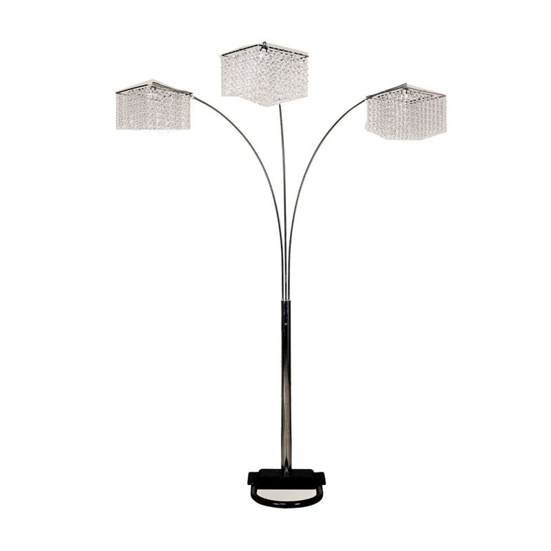 Hivvago 84" Silver Three Light Arched Floor Lamp With Clear Crystal Square Shade
