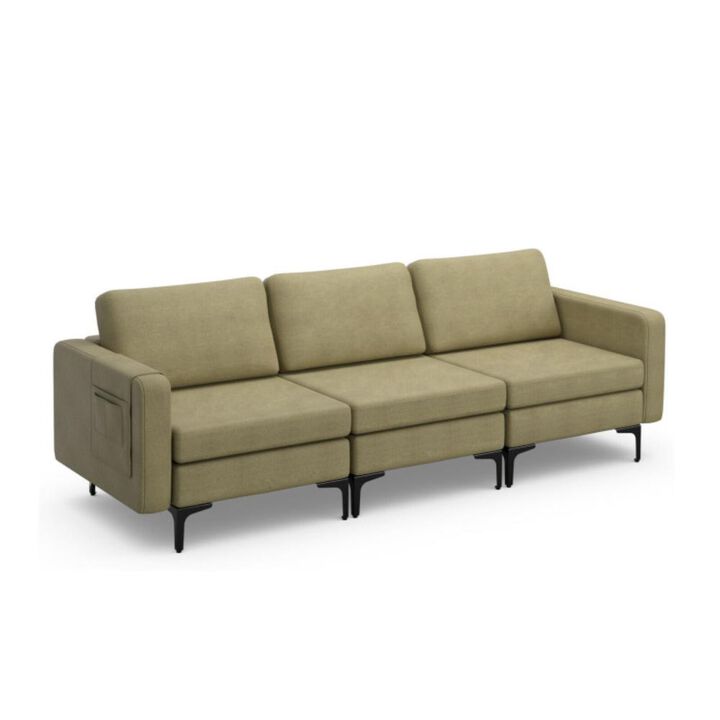 Hivvago 3-Seat Sectional Sofa Couch with Armrest Magazine Pocket and Metal Leg