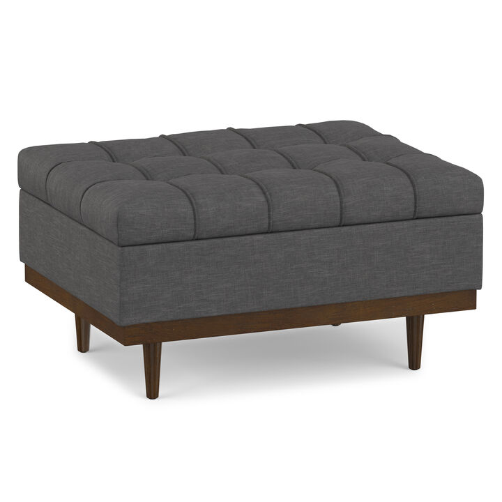 Mariah 34 inch Wide Contemporary Rectangle Coffee Table Storage Ottoman in Slate Grey  Polyester Linen, Assembled