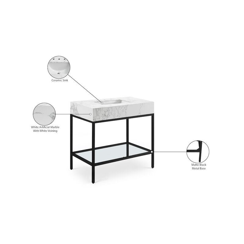 Meridian Furniture Marmo White Engineered Marble Bathroom Vanity