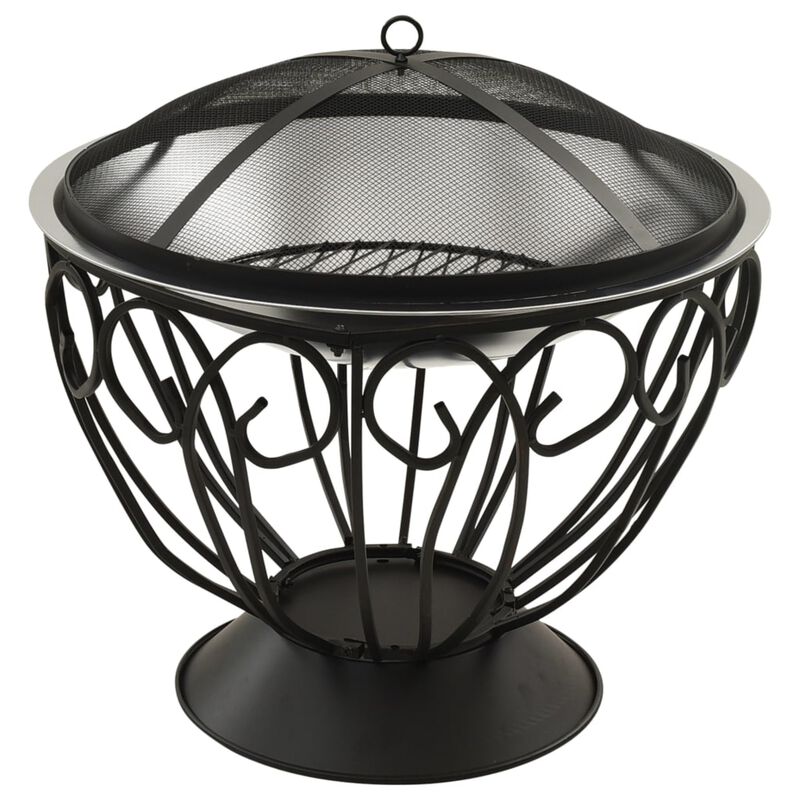 vidaXL 2-in-1 Fire Pit and BBQ with Poker 23.2"x23.2"x23.6" Stainless Steel