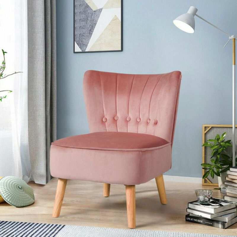 Hivago Armless Accent Chair Tufted Velvet Leisure Chair-Pink