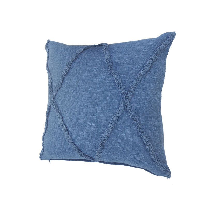 HomeRoots Set of Two Blue Diamond Cotton Throw Pillow With Fringe image number 5