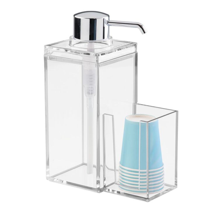 mDesign Plastic Bathroom Mouthwash Pump and Cup Holder