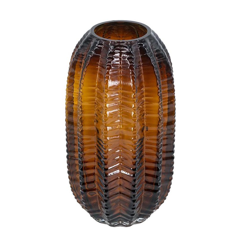HomeRoots 11" Burnt Umber Glass Textured Round Table Vase image number 0