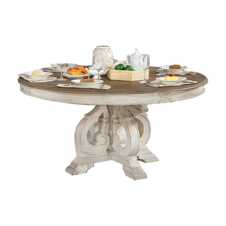 Simple Relax Wood Round Dining Table in Antique White