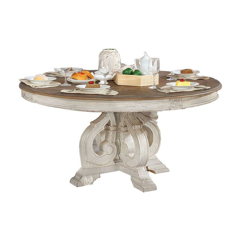 Simple Relax Wood Round Dining Table in Antique White image number 0