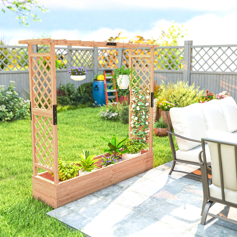 Hivvago Wood Planter Box with Roof and Trellis for Flowers image number 7