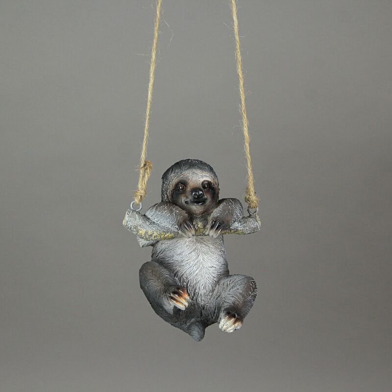 Hand-Painted Resin Sculpture Three-Toed Sloth Hanging Statue With Rope Hanger image number 3