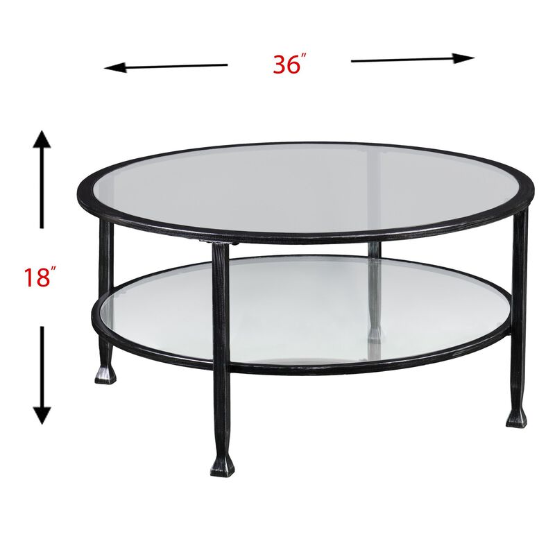 Homezia 36" Black Glass And Metal Round Coffee Table
