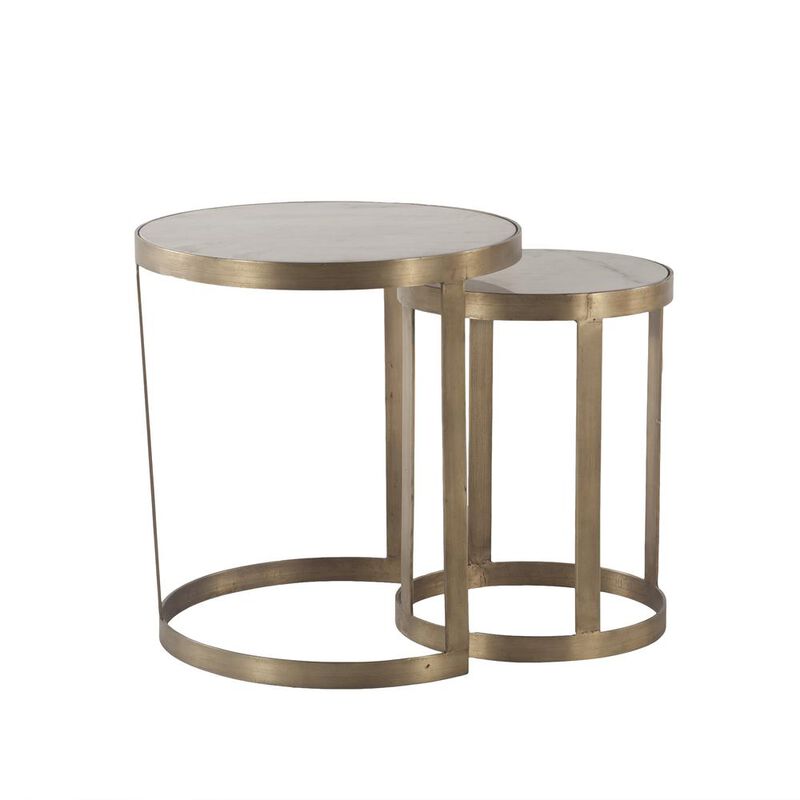 World Interiors Leonardo White Marble Side Tables with Antique Bonze Base, Set of 2 image number 2