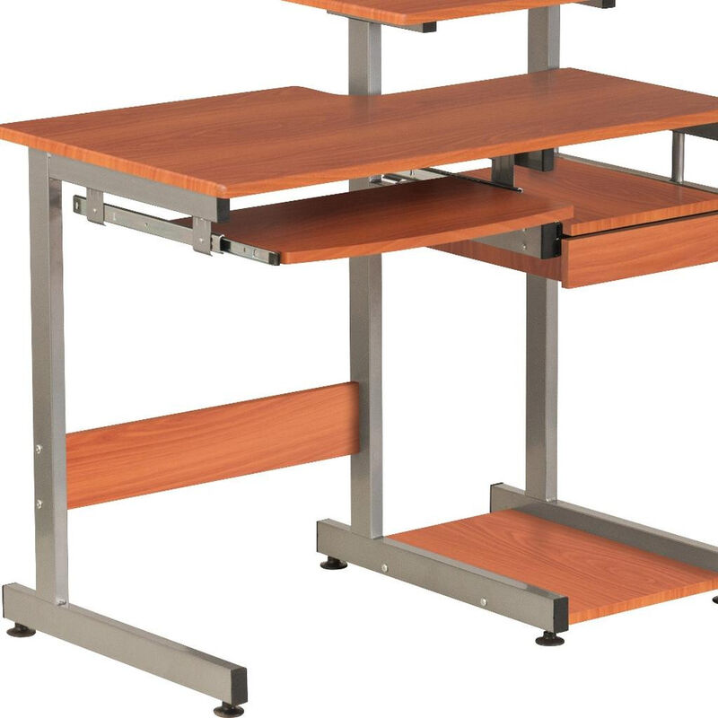 HomeRoots 38" Oak and Silver Wood and Steel Sled Computer Desk image number 5