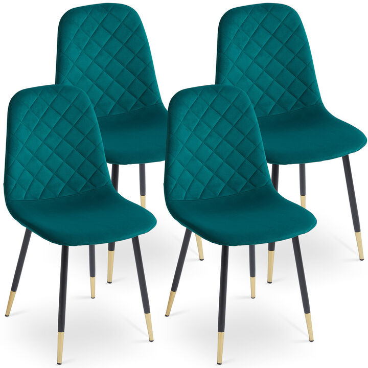 Dark Green Velvet Tufted Accent Chairs with Golden Color Metal Legs, Modern Dining Chairs for Living Room, Set of 4