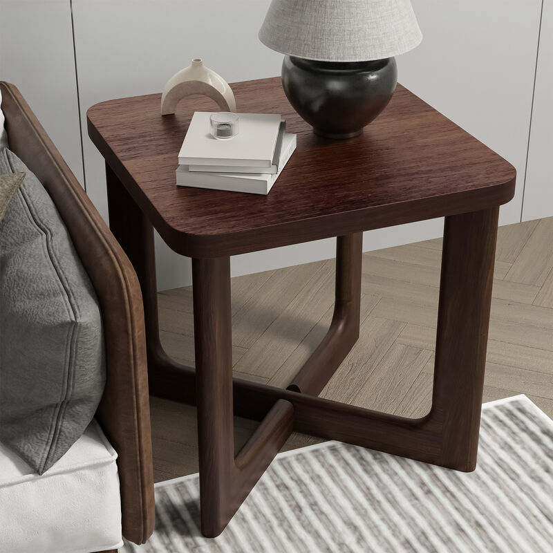 Aydan 24 in. Walnut Color Square Solid Wood Oak Coffee Table Side Table