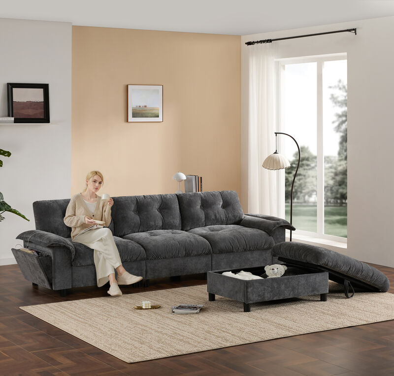 Merax Sectional Sofa, L-Shape with Multifunctional Armrest