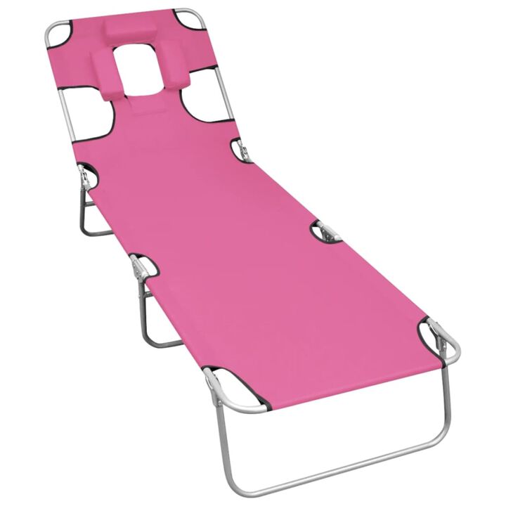 vidaXL Folding Sun Lounger with Head Cushion - Modern Style, Powder-Coated Steel, Adjustable Backrest, Portable and Storage-Friendly - Magento Pink