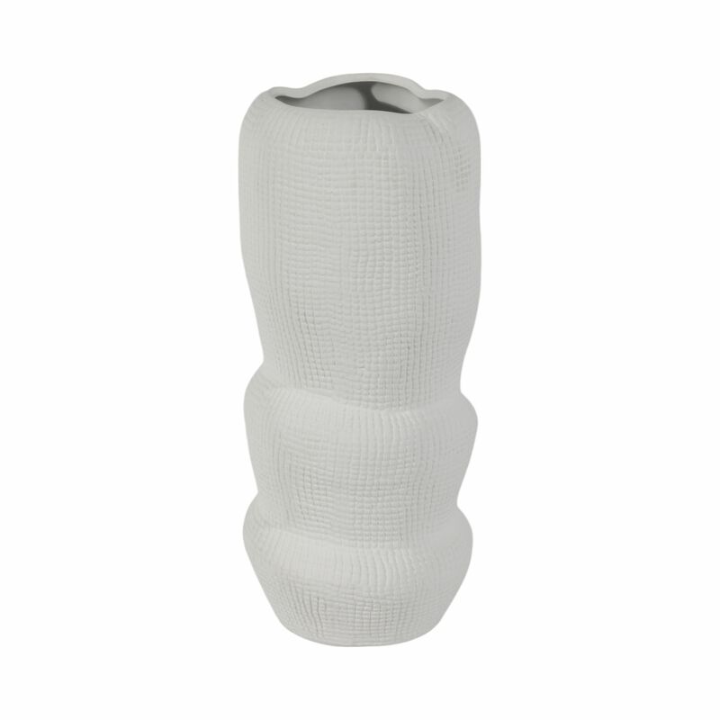 Cer, 12" Waffle Texture Organic Vase, White image number 3