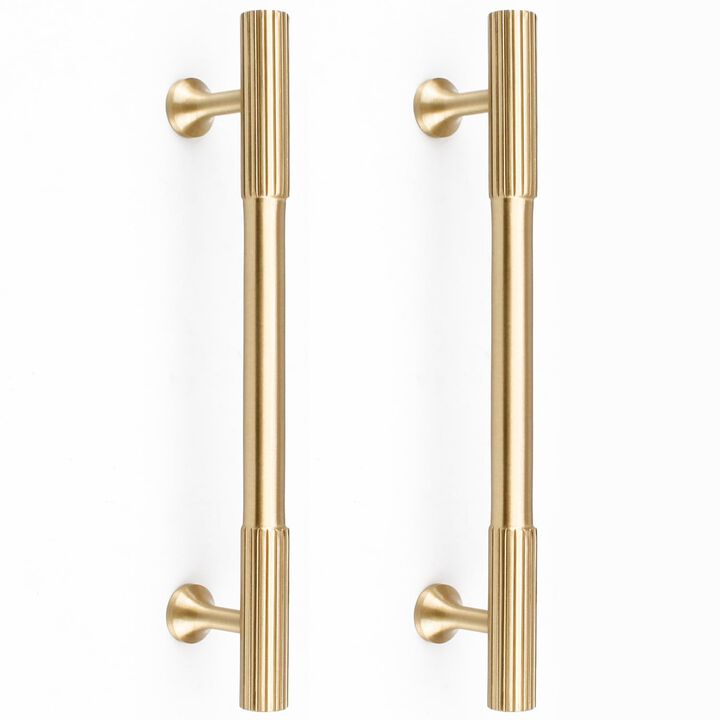 RZDEAL 4pcs Solid Brass Gold Cabinet Pulls, 5-Inch Hole Centers for Kitchen Cupboard Handles Modern Drawer Pulls Bathroom Brushe