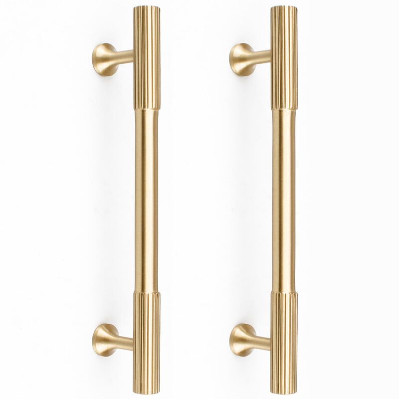 RZDEAL 4pcs Solid Brass Gold Cabinet Pulls, 5-Inch Hole Centers for Kitchen Cupboard Handles Modern Drawer Pulls Bathroom Brushe