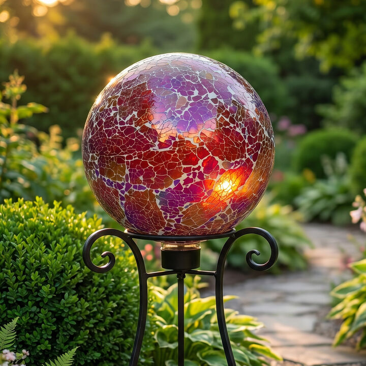 Sunnydaze Pearl Pink Crackled Glass Mosaic Gazing Globe - 10 in - 2pk