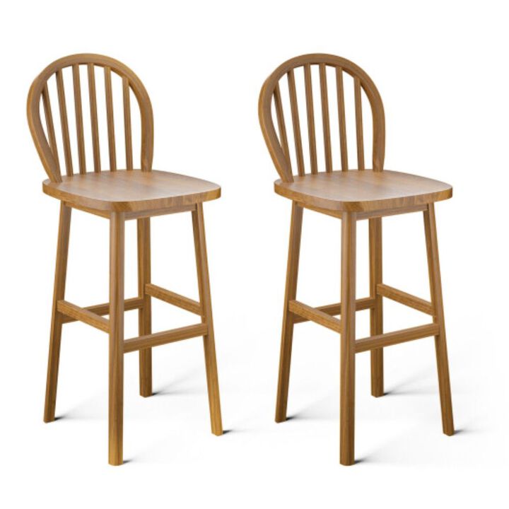 2 Pieces 30 Inch Height Wodden Bar Stools with Backrest - Natural