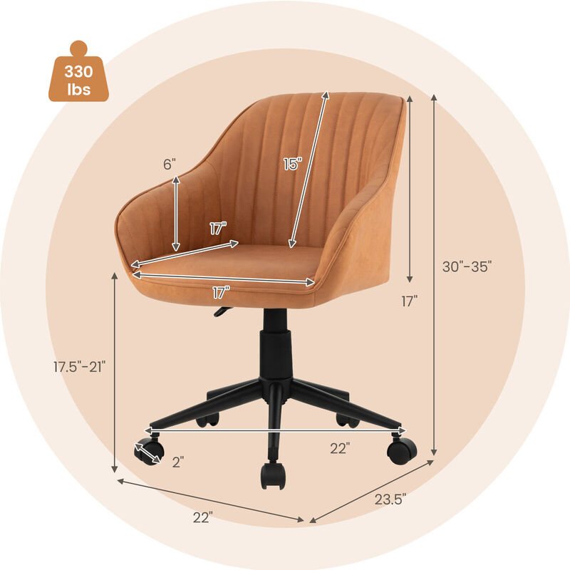 Modern Home Office Chair with Curved Backrest and Comfortable Armrests-Brown