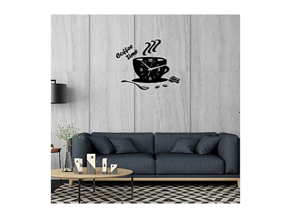 Acrylic DIY Mute Coffee Time Wall Clock Red Modern Kitchen Decor