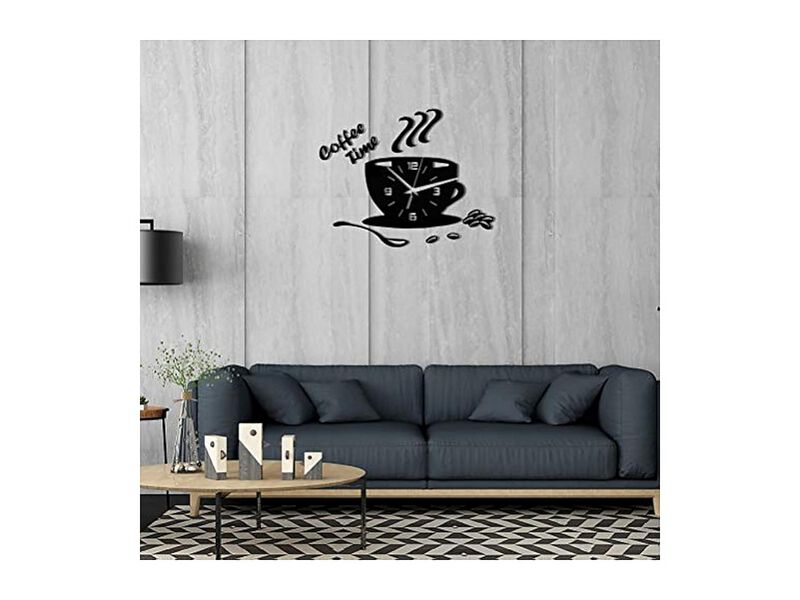 Acrylic DIY Mute Coffee Time Wall Clock Red Modern Kitchen Decor image number 1