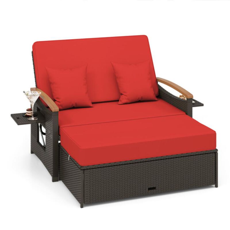 Hivvago Outdoor Wicker Daybed with Folding Panels and Storage Ottoman