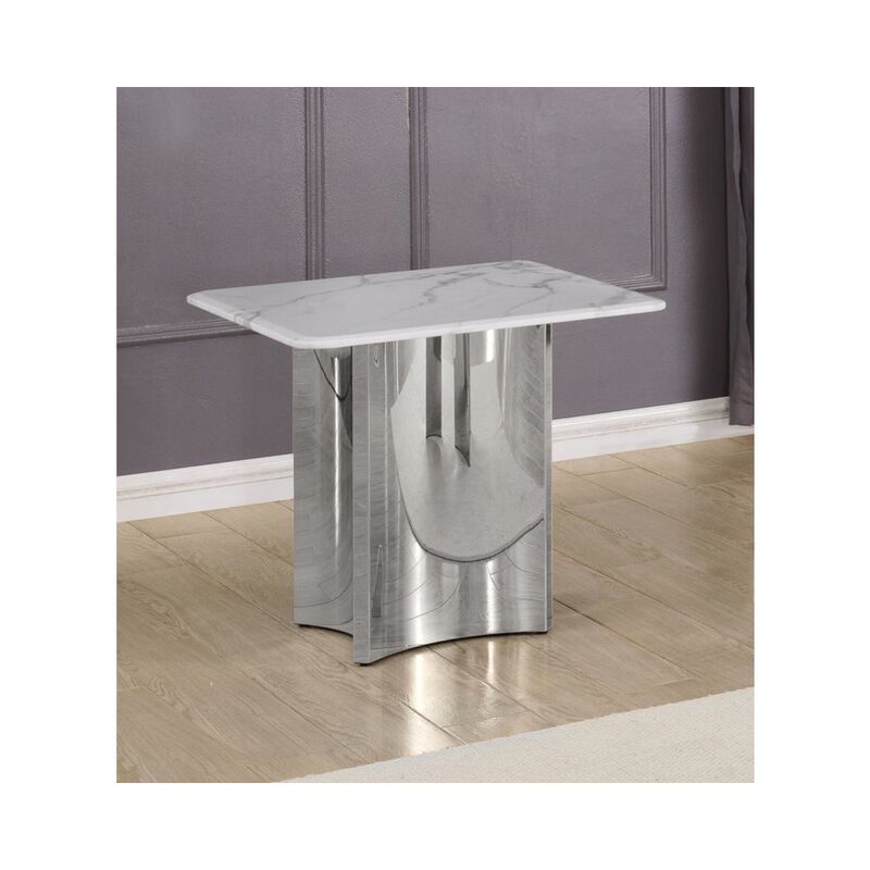 Best Quality Furniture Square White Marble End Table with Base image number 1