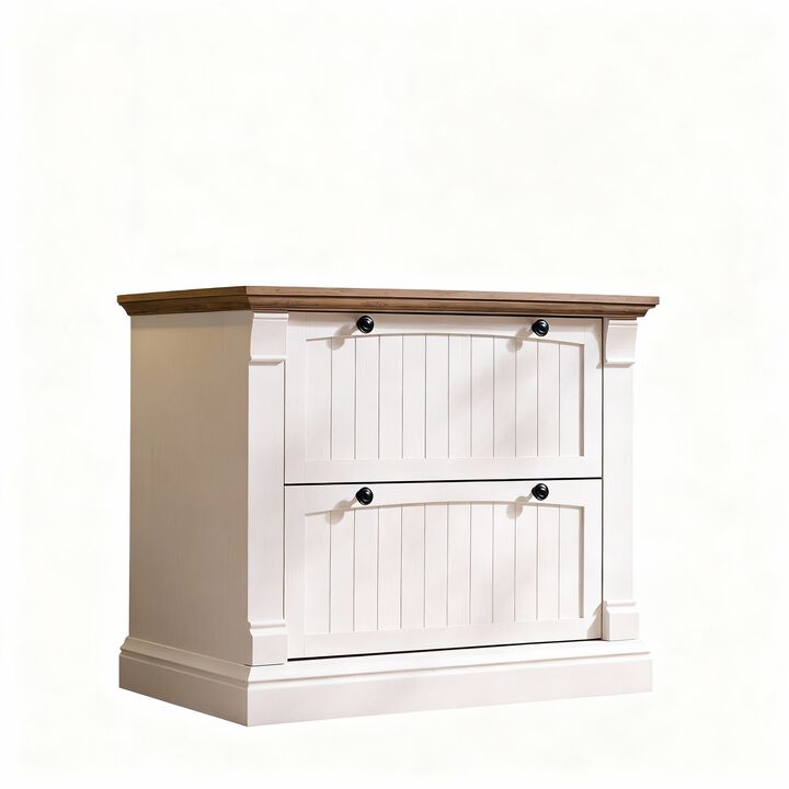 Rustic 2-Drawer Lateral File Cabinet, Wood Grain, Hanging Rails,35.3"