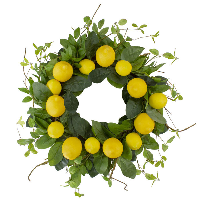 Lemons and Assorted Foliage Spring Wreath  Yellow and Green 20"
